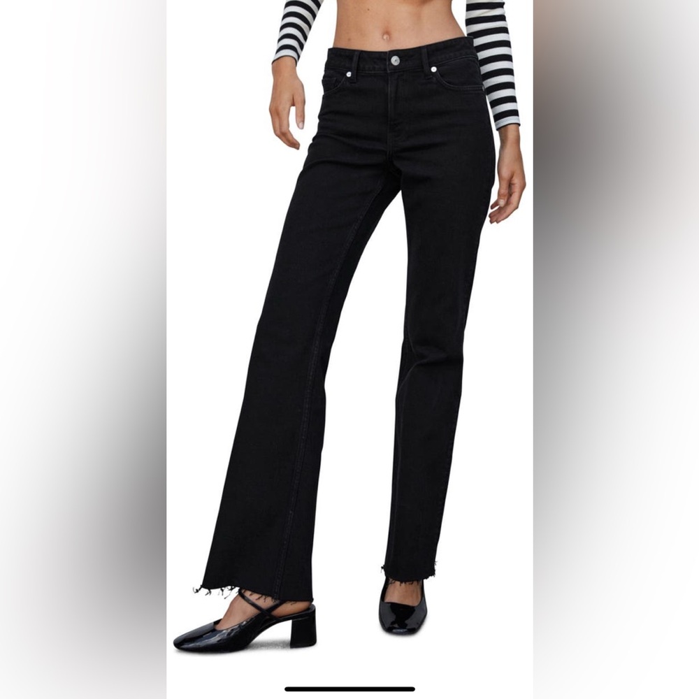 Mango raw hem flare leg jeans size 4 black